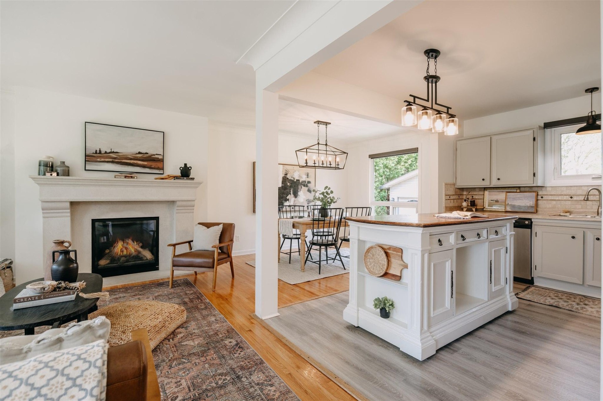 Open living, dining and kitchen area at 1115 Jarvis Avenue